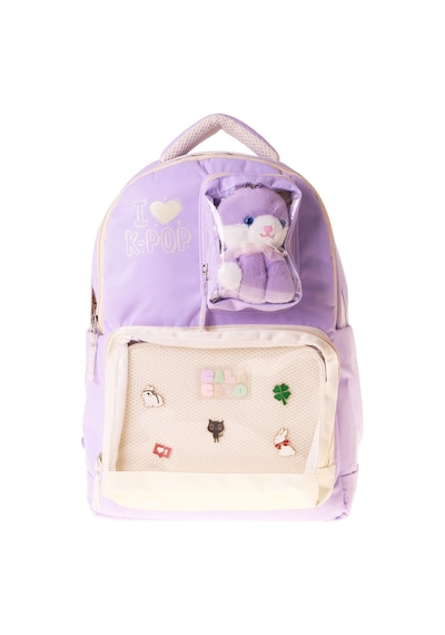 Calacilo Dört Bölmeli Peluşlu K-pop Lilac Peluş Ayı Aksesuarlı Lila Kız Çocuk İlkokul Sırt Çantası - C4104