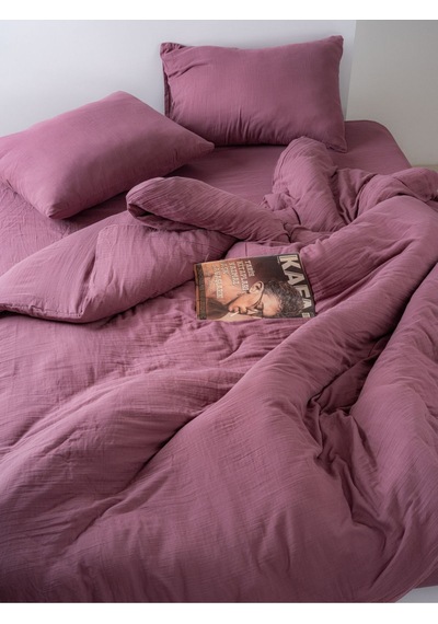 Premium Müsli Nevresim Seti Tek Kişilik 140x200cm 50x70cm Yastık %100 Pamuk Mürdüm
