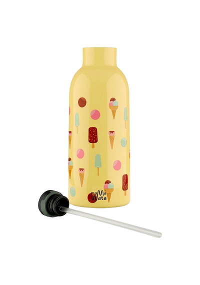 Mamawata Ice Cream Pipetli Çocuk Termos Matara 470 Ml Paslanmaz Çelik Sızdırmaz Yalıtımlı Suluk Sarı