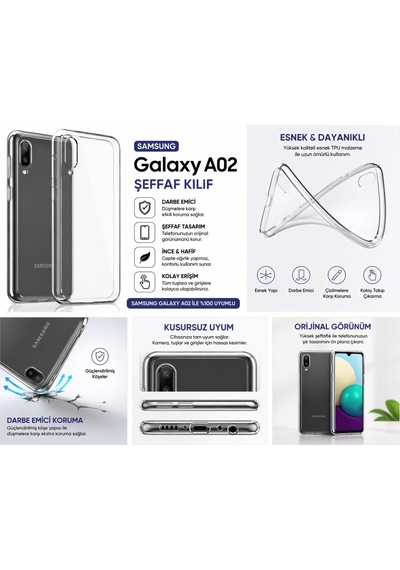 Samsung Galaxy A02 Uyumlu Şeffaf Silikon Kılıf Darbe Emici İnce Esnek Koruma Kapak
