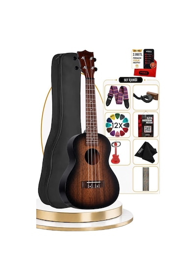 Midex Cnt-245sb Kaliteli Sunburs Maun Ağacı Concert Ukulele Seti