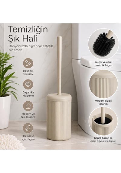 Lexroo Beyaz-siyah-bej Çizgili Lüks Tuvalet Fırçası Seti 30 Cm Uzunluk