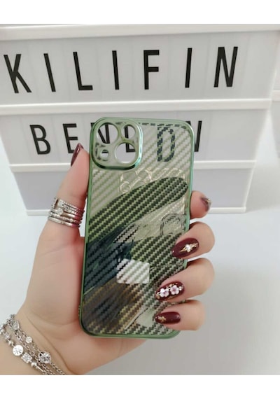 Apple Uyumlu iPhone 13 / 14  Karbon Fiber Kılıf Modeli Yeşil