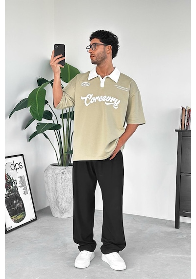 Su Yeşili Coreev Polo Yaka Outplenty Premium Oversize Tişört Su Yeşili