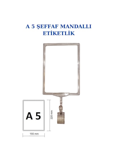 10 Adet Şeffaf A5 Mandallı Raf Sepet Etiketi Çerçeveli Etiketlik Şeffaf