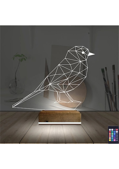 Luvivia Kuş Kanarya Taraftar 3d Lamba - Masa Gece Lambası Şeffaf