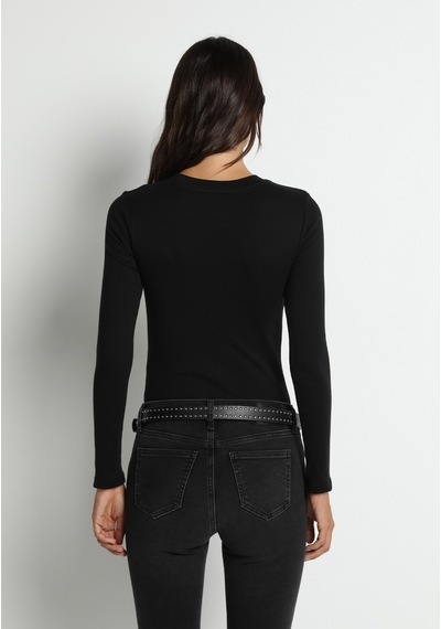 Colin's Colins Slim Fit Yuvarlak Yaka Düz Kadın Siyah Uzun Kol Tişört Cl1081871 Q1.v2 Blk