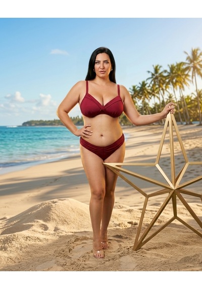 Büyük Beden Kaplı Toparlayıcısiyah Bikini Takım Bordo