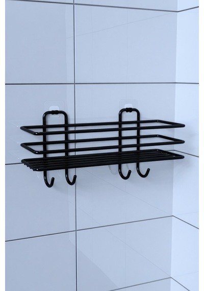 Alper Banyo Siyah Yapışkanlı 4 Kancalı Banyo Rafı Ve Havlu Askısı