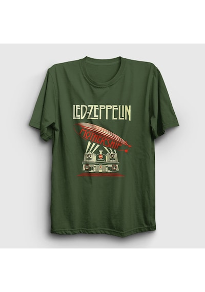 Presmono Unisex Mothership Led Zeppelin T-shirt Haki