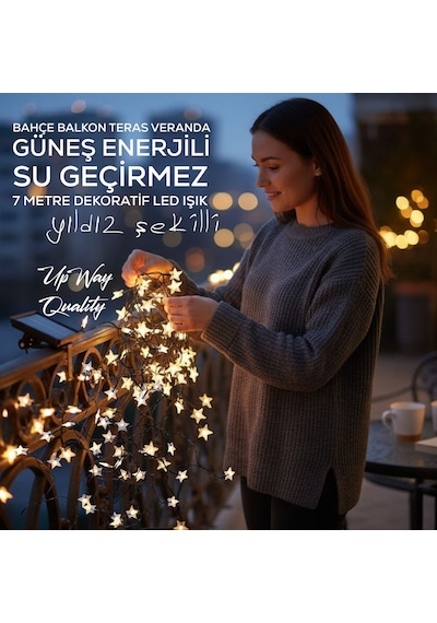 Upway Güneş Enerjili 30 Led Yıldız Dekoratif Işık Dış Mekan İçin Su Geçirmez Led 7m Gün Işığı