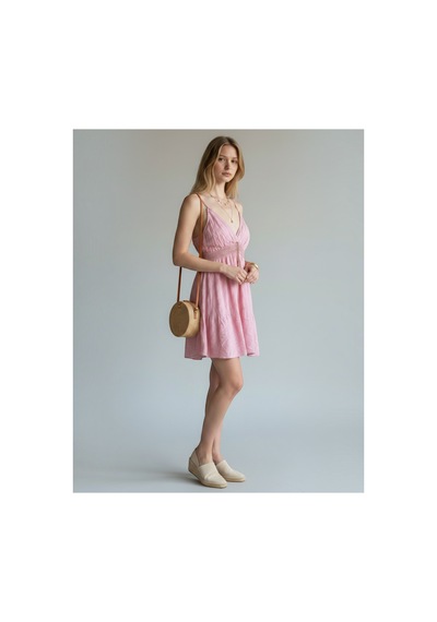 Durivya Koton Kuşak Detaylı Mini Elbise Pembe