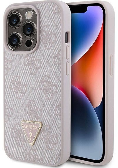 Apple Uyumlu iPhone 15 Pro Kılıf Guess Lisanslı Pu Deri Taşlı Üçgen Logo 4g Desenli Strass Siyah