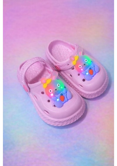 Kids World Ayıcık Tokalı-ışıklı Havuz Plaj Deniz Çocuk Önü Kapalı Terlik Mor