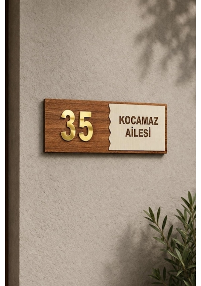 Tr Kişiselleştirilebilir Ahşap Kapı Tabelası, 25x10 Cm