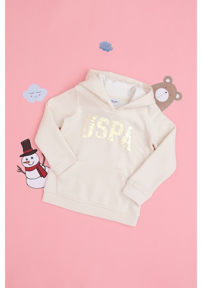 U.S. Polo Assn. Kız Çocuk Krem Kapüşonlu Basic Sweatshirt 50292512-VR071