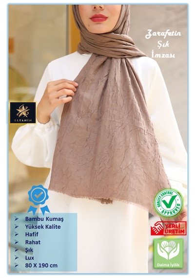Bambu Kraş Şal Tesettür Giyim, Yüksek Kalite, Hafif, Rahat, Şık, Premium, Lux, Shawl, Scarf Vizon