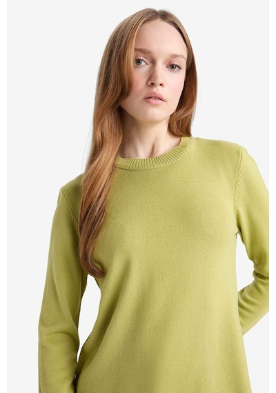 Defacto Regular Fit Bisiklet Yaka Yırtmaçlı Basic Düz Triko Kazak Tunik H3431az25wngn743 Yeşil