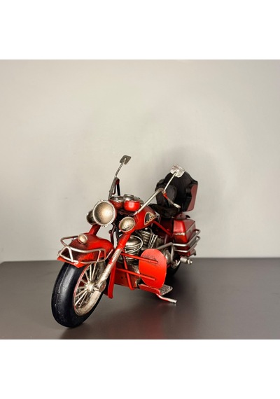 Kırmızı Alev Motifli El Yapımı Metal Motosiklet Biblo 25 Cm