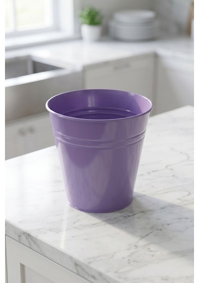 Konik Metal Saksı & Vazo - 23 Cm Dekoratif Çok Amaçlı Renkli Çiçeklik 23x23/16 Cm Mor