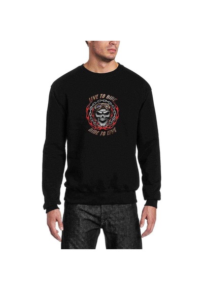 Live To Ride Baskılı Siyah Erkek Örme Sweatshirt