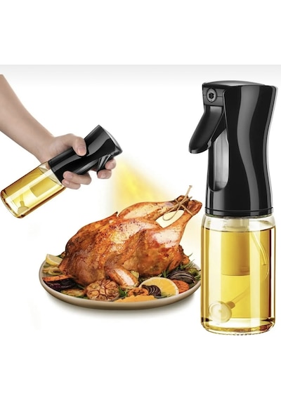 Airfiryel Cam Sprey Yağ Şişesi Zeytinyağı Limon Püskürtüvü Yağdanlık 200ml Siyah Diğer