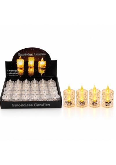 24 Adet Orta Boy Pilli Kristal Mika Led Mum Çap : 3.8cm Yükseklik : 6.9cm İ10-016 5286