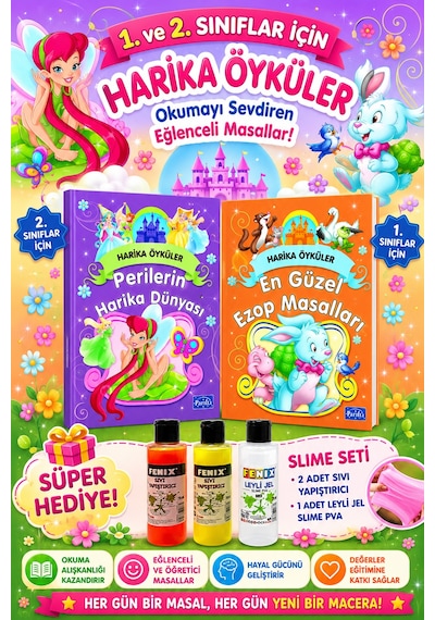 1 Ve 2.sınıflar İçin Harika Öyküler - Ezop Masalları - Perilerin Harika Dünyası 2 Kitap