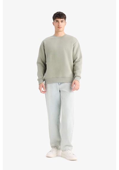 Defacto Relax Fit Bisiklet Yaka Kalın İçi Yumuşak Tüylü Basic Düz Sweatshirt T5139az25augn931 Yeşil