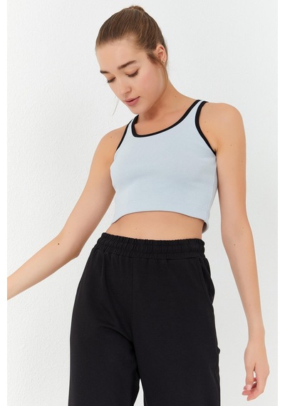 Tommy Life Taş Basic Sıfır Kol Dar Kalıp U Yaka Kadın Crop Top Atlet - 97162 Taş