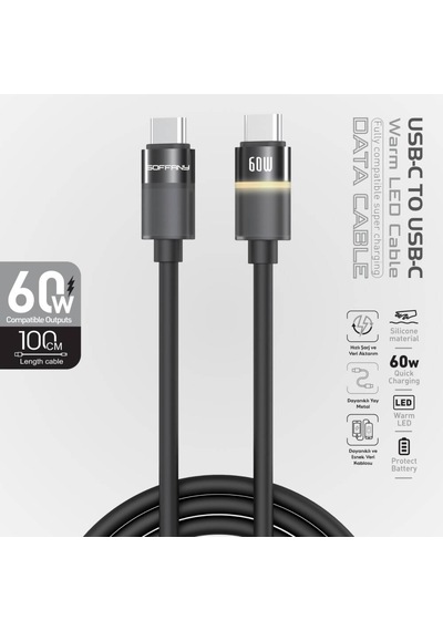 Hm-280 Hm-280-02 Usb-c To Usb-c 60w Warm Led Şarj Ve Data Kablosu Hm-280 Hm-280-02 Usb-c To Usb-c 60w Warm Led Şarj Ve Data Kablosu