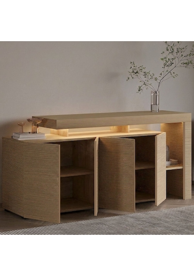 İnarch Dizayn Beliz Led Işıklı Modern Konsol 170 Cm, 4 Kapaklı Ve İç Raflı Depolama, Şık Tasarım Sıcak Meşe İnarch Dizayn Beliz Led Işıklı Modern Konsol 170 Cm, 4 Kapaklı Ve İç Raflı Depolama, Şık Tasarım Sıcak Meşe