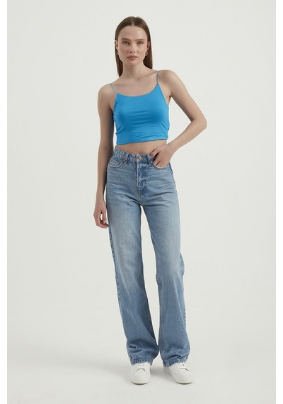 Hiccup Askılı Crop Basic Kısa Bluz Bebek Mavisi