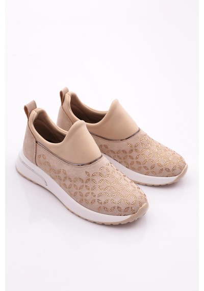 Dgn 404 Kadin Demir Taşli Sneaker Ayakkabi 404-2494-R146116 Bej - Beyaz