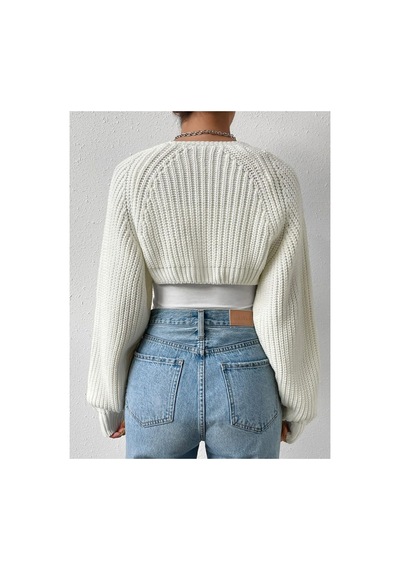 Moibody Triko Örgü Reglan Kol Bolero Hırka Kore Tarzı 4 Mevsim Ekru Ekru