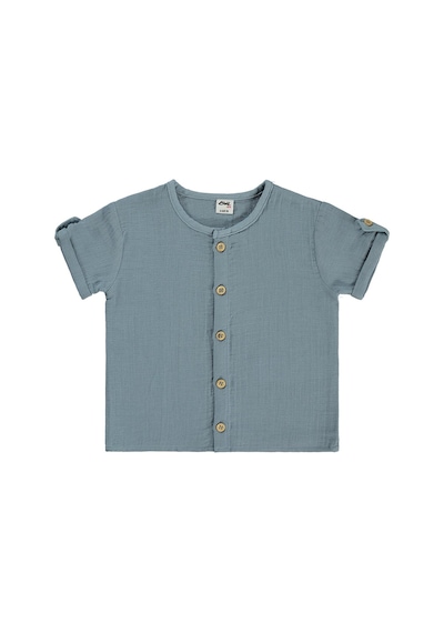 Civil Baby Müslin Kısa Kol 6-18 Ay Gömlek - Mavi Soft İndigo
