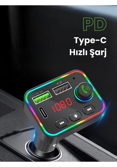 Bluetooth 5.3 Araç İçi Fm Transmitter Pd 25w Qc 3.0 Çift Usb Ekranlı Handsfree