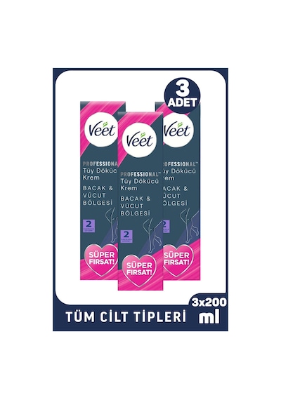 Veet Professional Tüy Dökücü Krem Tüm Cilt Tipleri İçin 200 Ml 3 Adet