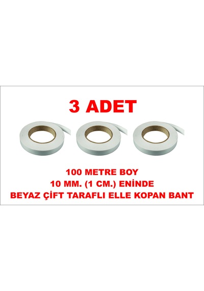 Çift Taraflı Beyaz Bant 100 M. 10 Mm 3 Adet