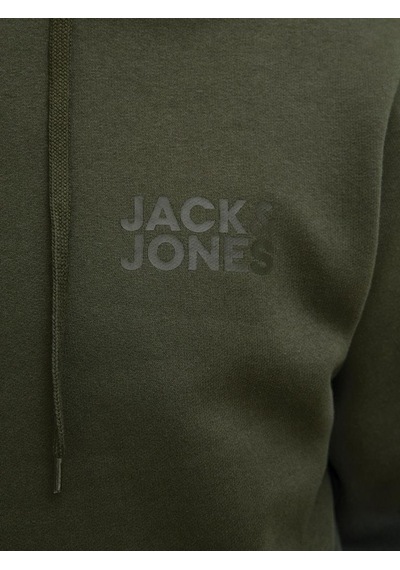 Jack & Jones Erkek Logo Baskılı Kapüşonlu Sweatshirt - Corp Yeşil