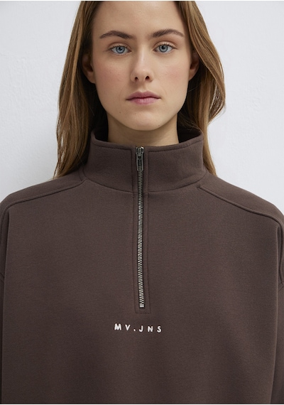 Mavi - Mvjns Nakışlı Yarı Fermuarlı Kahverengi Sweatshirt 1s10533-71603
