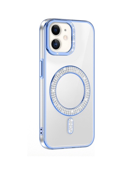 Apple Uyumlu iPhone 11 Kılıf Pırlanta Taş Tasarımlı M-safe Şarj Özellikli Karetta Silikon Kılıf Mavi