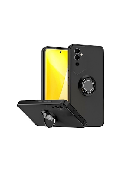 Tecno Pova Neo 2 Uyumlu Kılıf Yüzüklü Standlı Extra Darbe Koruma Sert Silikon Kapak - Siyah Siyah