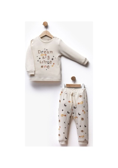 Bebegen Erkek Çocuk Ekru Dream Yıldızlı Baskılı Pijama Takımı Çok Renkli