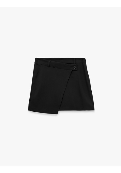 Koton Viskon Karışımlı Düğmeli Slim Fit Kruvaze Mini Etek Siyah 7wal70010ıw
