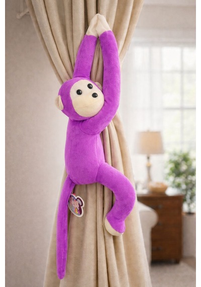 Maymun Yapışkanlı Vikvik Sesli 60cm - Maymun Peluş Oyuncak Açık Mor