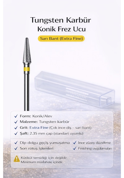 Karbür Konik Frez Ucu Sarı Bant Çok İnce Diş 2.35 Mm Profesyonel