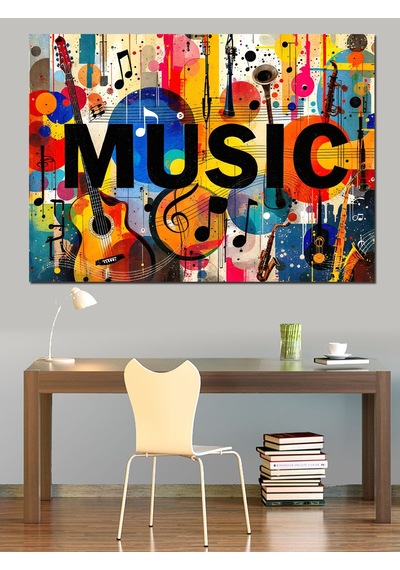 Renkli Yazı Tipi Müzik Posteri Dekoratif Kanvas - Mdf Ahşap Tablo