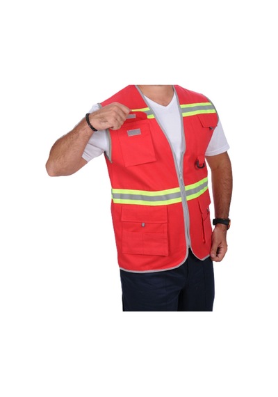 Formteks İşçi Çok Cepli Reflektörlü Alet Yeleği Kırmızı / Yeşil Kırmızı