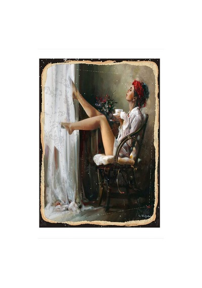 Bedeko Kahve İçen Kadın Art Mdf Poster 35 Cm X 50 Cm